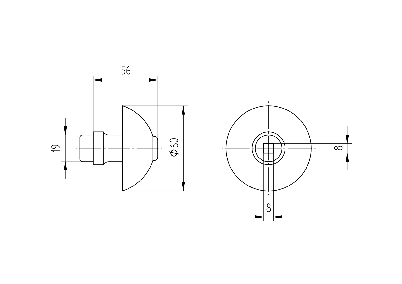 Kľučka guľa d60mm, D19mm, Zn