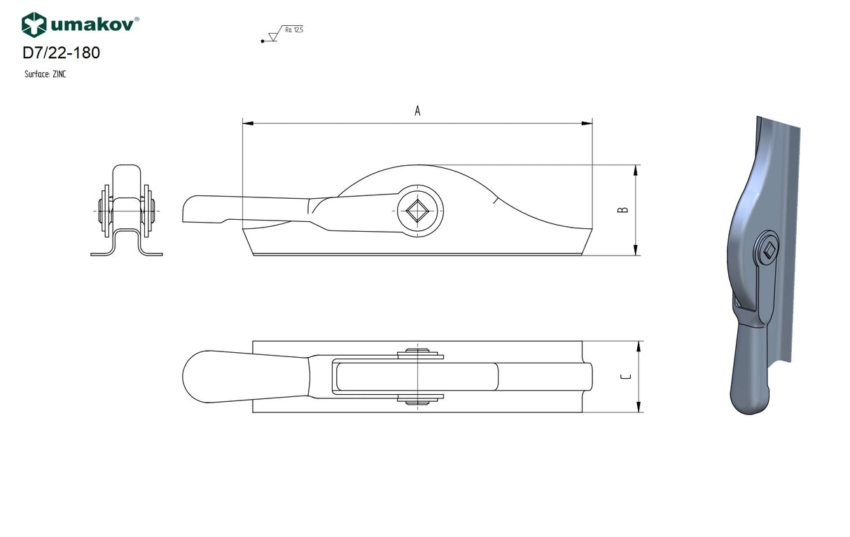 Pákový uzáver, Zn, L180mm
