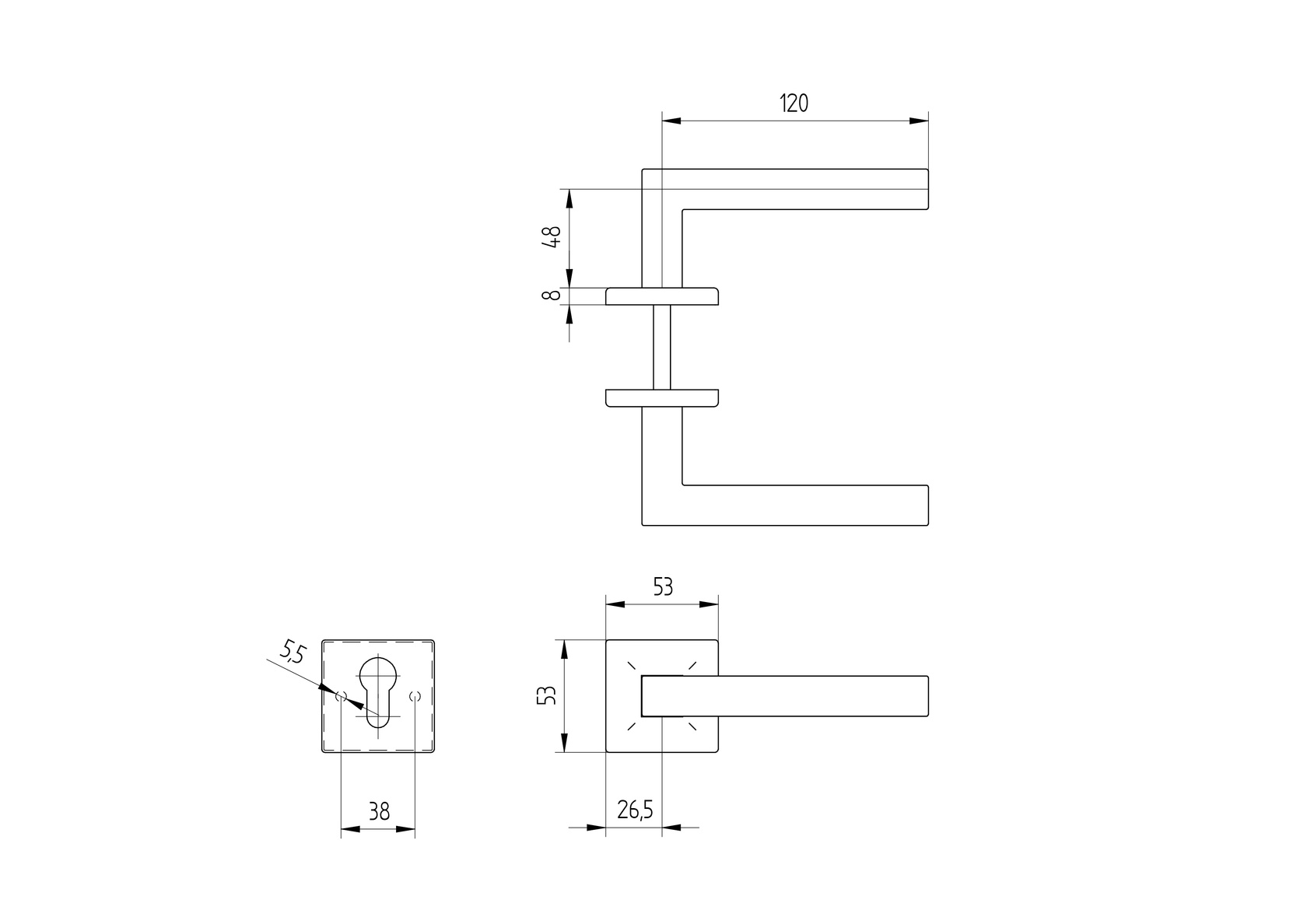Kľučka so štítkom - pár, AISI 304, K320