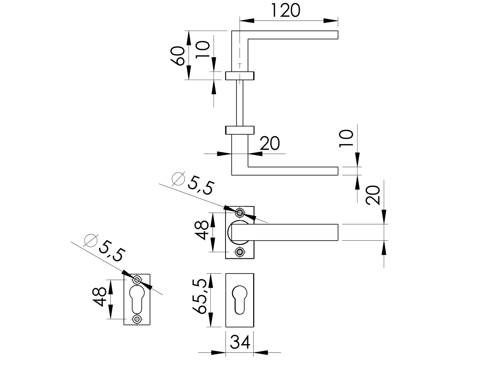 Kľučka so štítkom - pár, AISI 304, K320