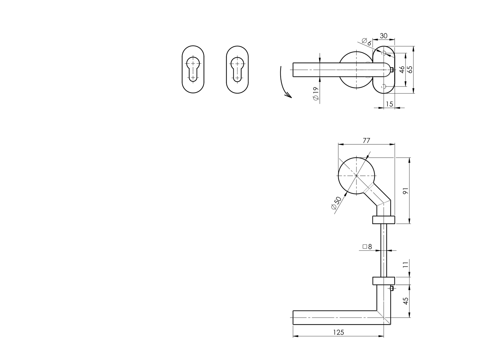 Kľučka - pár, AISI 304, K320