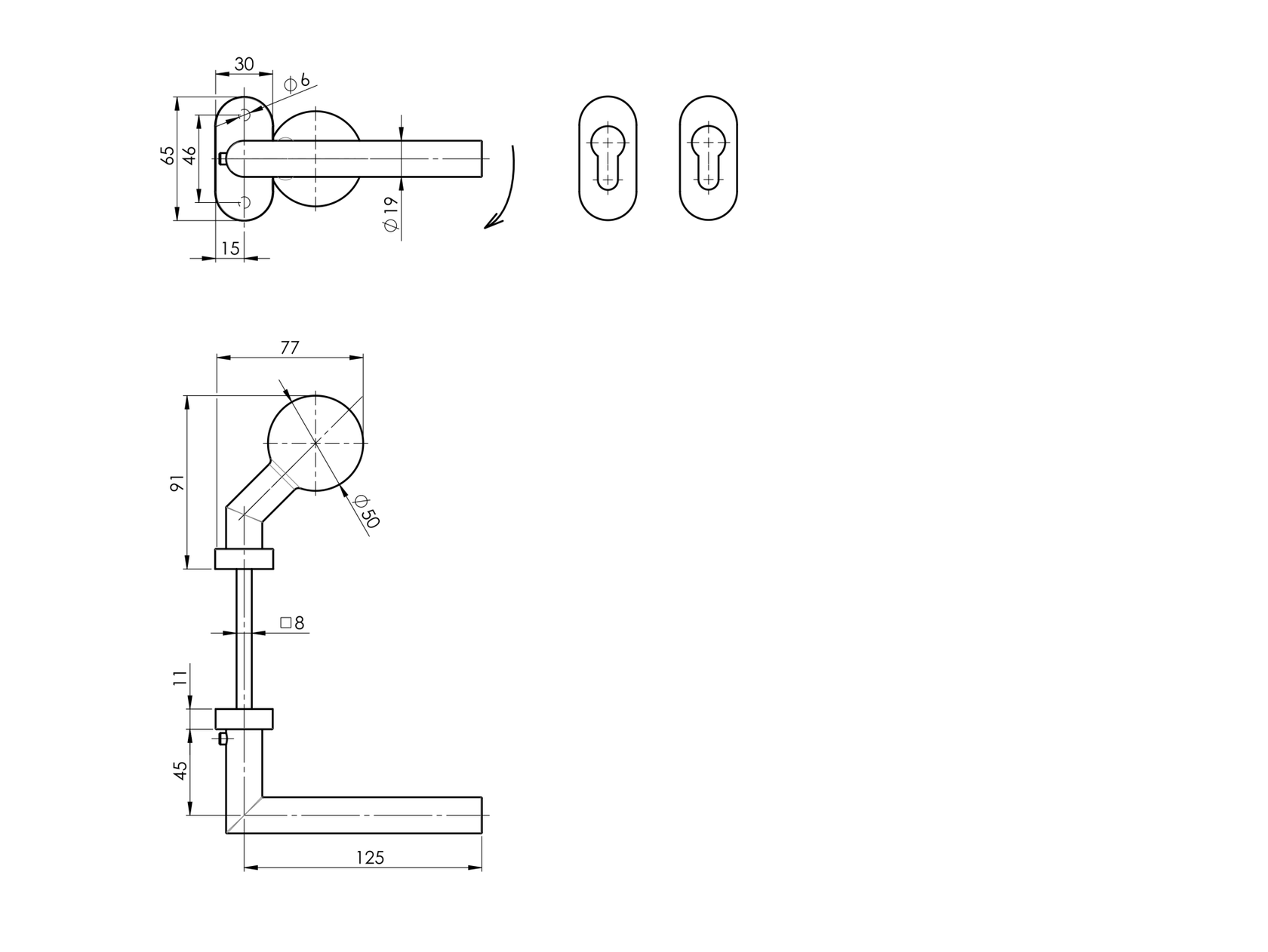 Kľučka guľa pevná - pár, AISI 304, BLACK