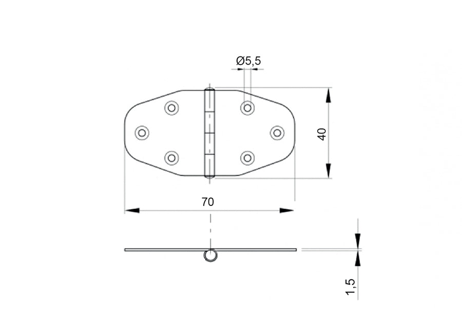 Nerezový záves na brány, AISI304, L=40mm