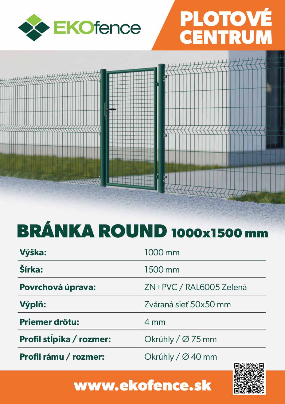 Bránka 1kr. ROUND ZnPVC 1000x1500mm, D75mm, zelená