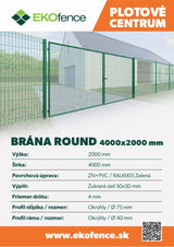 Brána 2kr. ROUND ZnPVC 4000x2000mm, D75mm, zelená