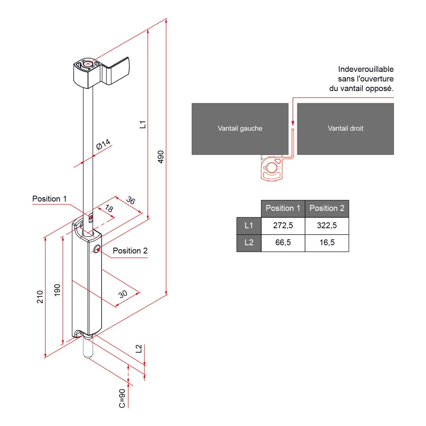 Zástrč brány bezpečnostný, L272,5/322,5mm