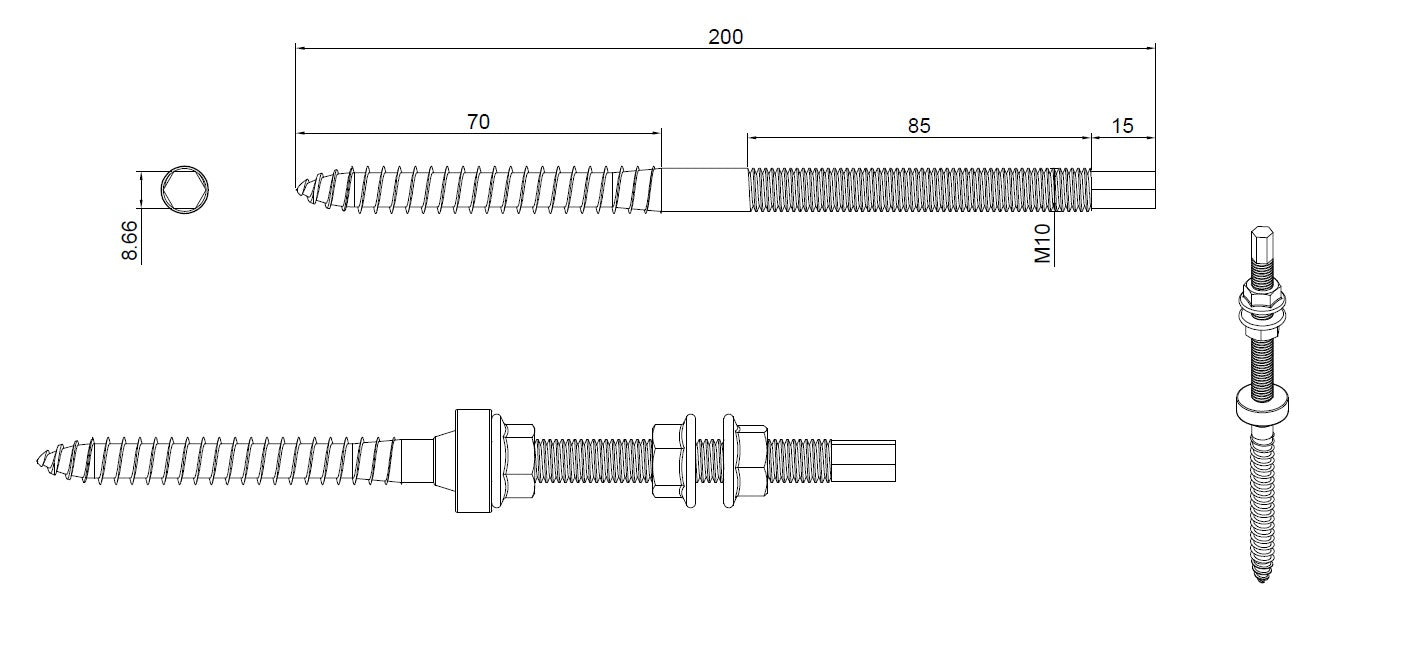 Pätka na závrtnej skrutke M10x200