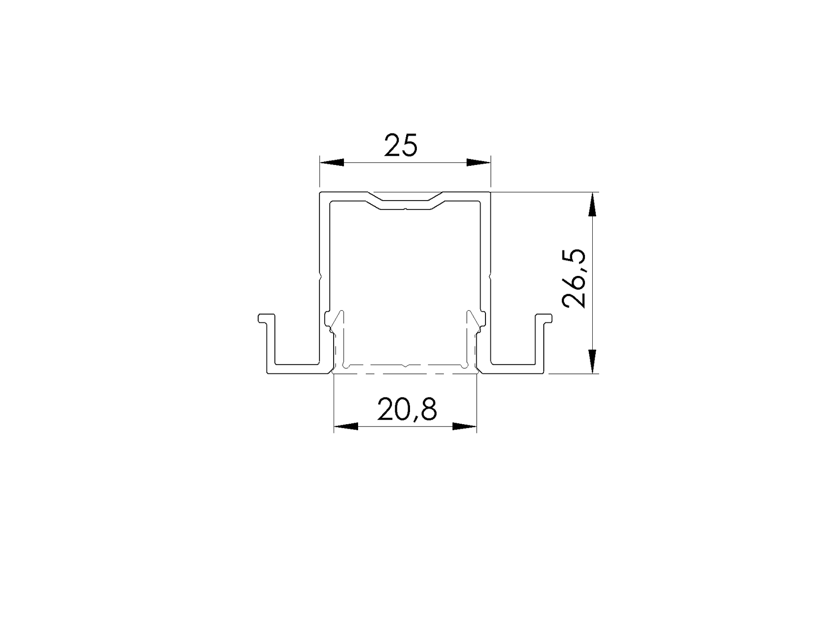 Hliníková redukcia zo 40 na 20mm výplň - 6000mm neutral