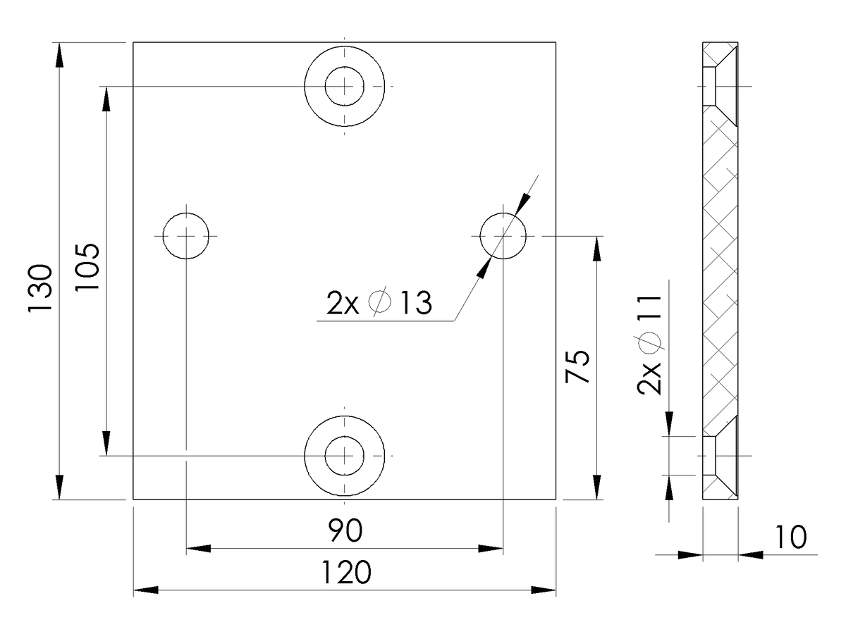 Hliníková kotviaca platňa pre profil/stĺpik 56x60, bočné kotvenie - Natural