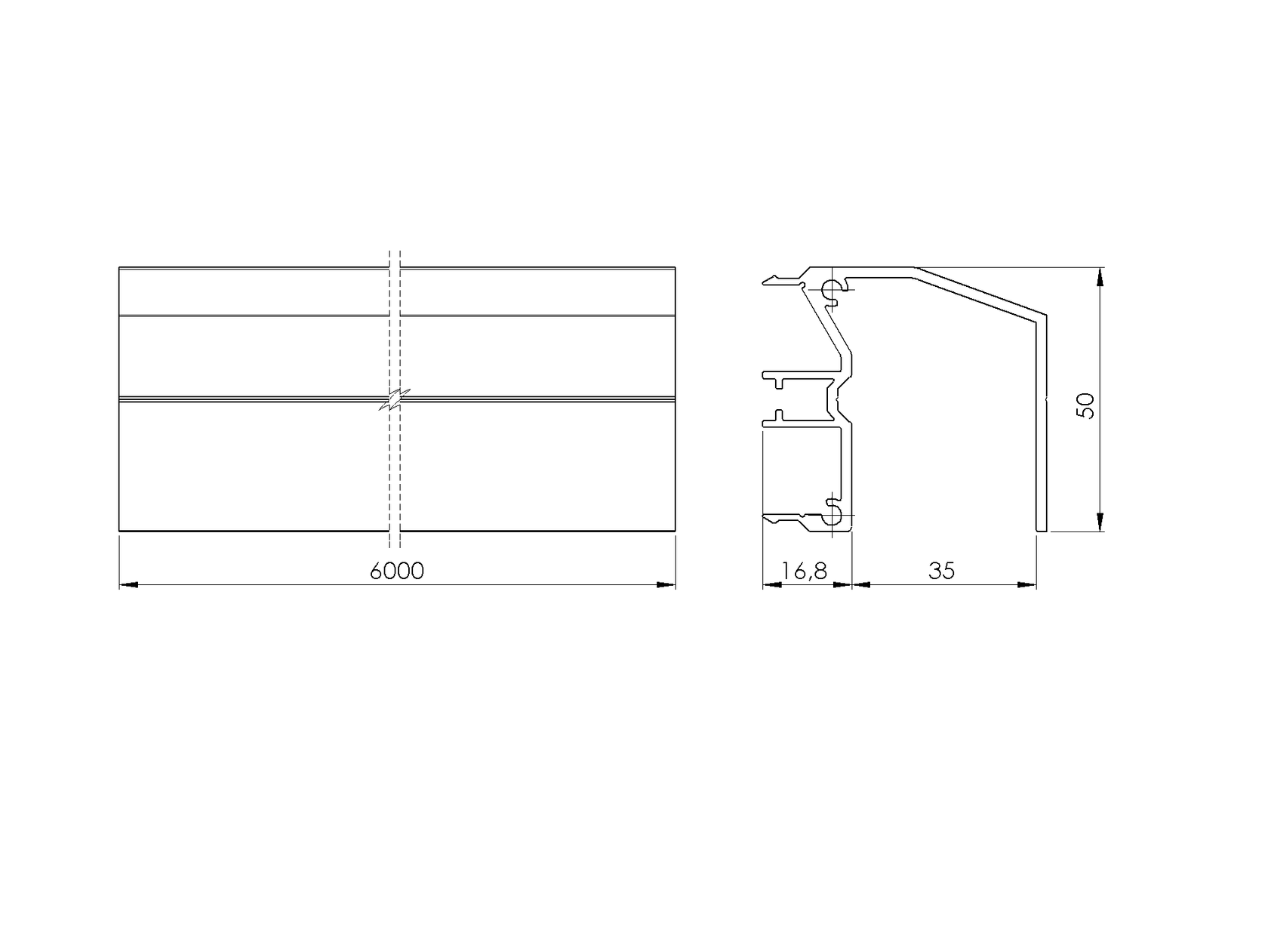 Vodiaci profil horný pre posuvné brány 6000mm R7016