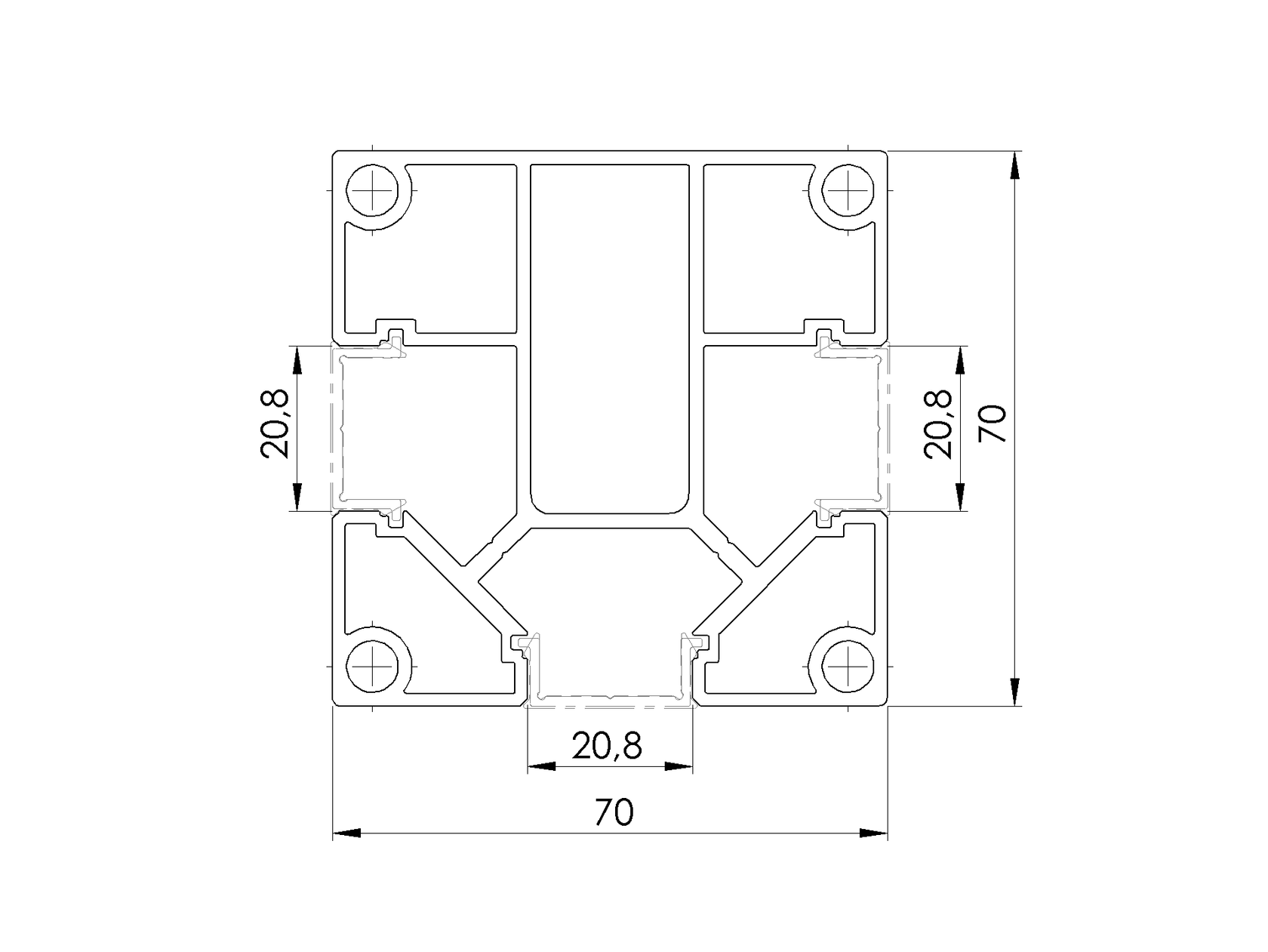 Set hliníkového plotového stĺpika 70 × 70 mm – 2,5 m – Antracit RAL 7016 – pre výplne 20 mm široké