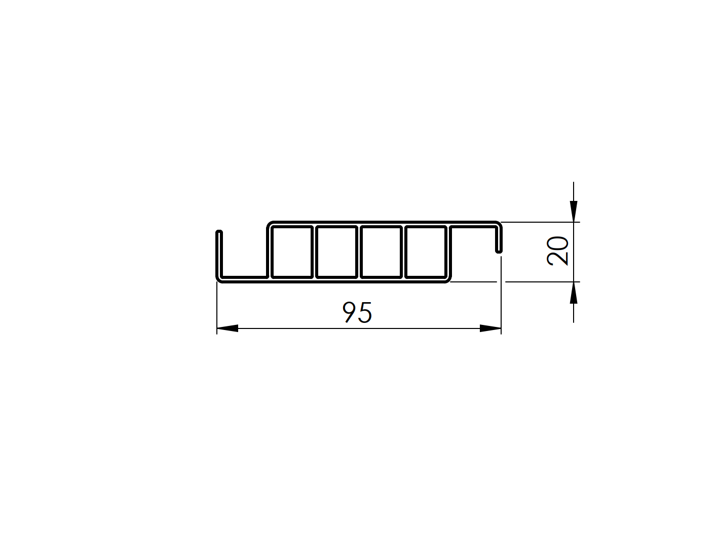 Hliníková výplň 20x95 - 2400mm, čierna