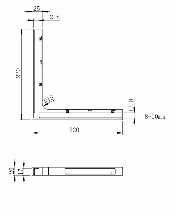 Stabilizačný uholník sklo 22x22cm