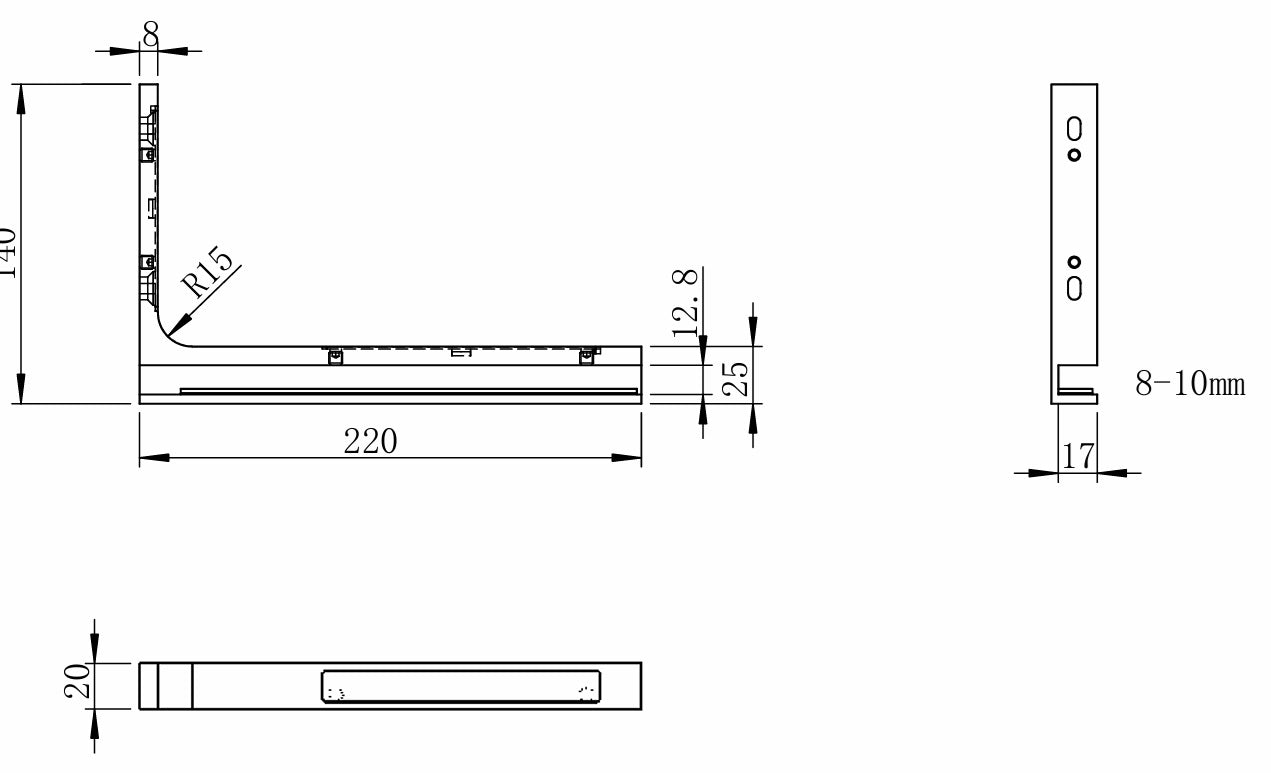 Stabilizačný uholník sklo-stena 22x14cm