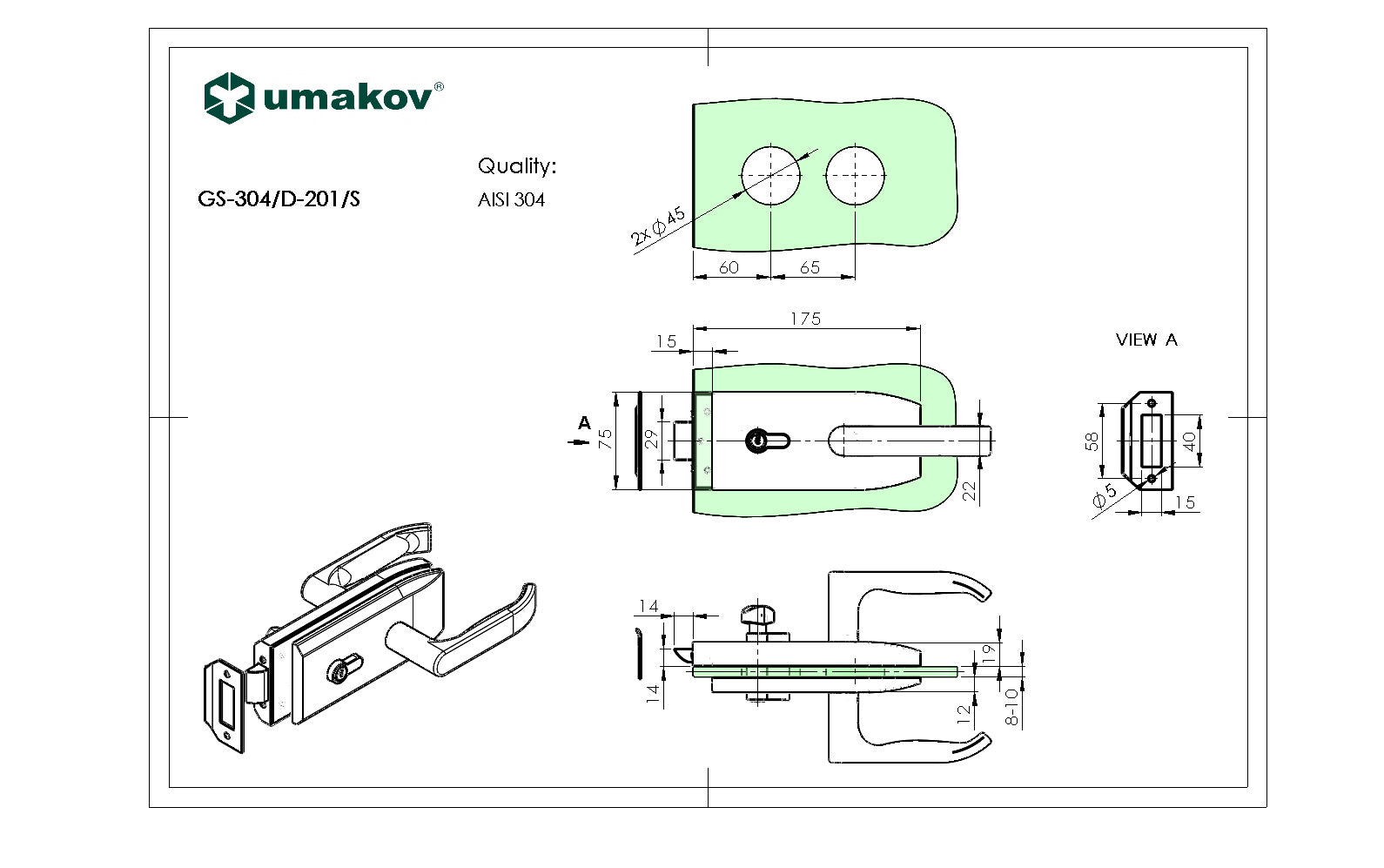 Zámka pre sklenené dvere inox, glass t 8,10,12mm