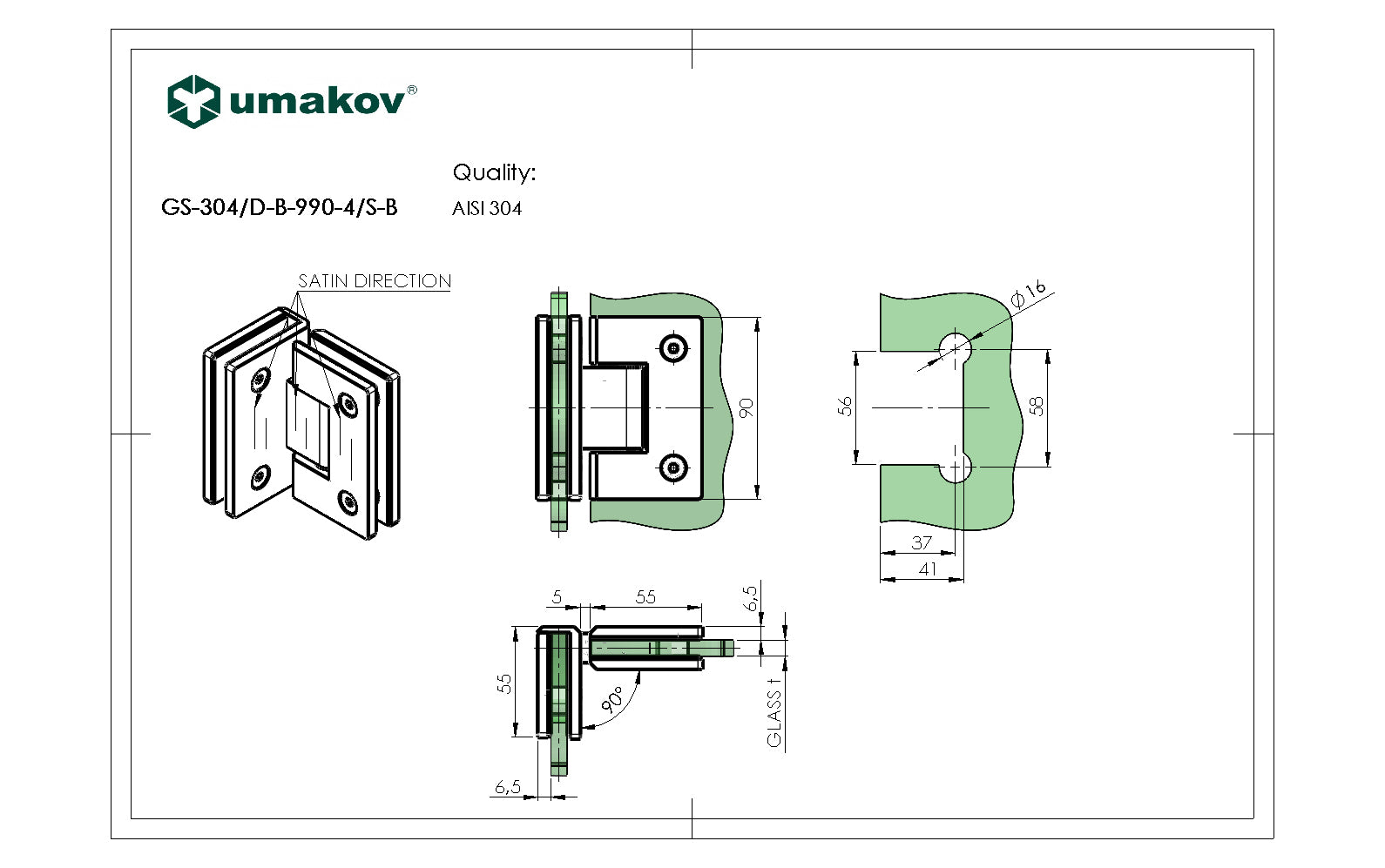 Záves pre sklenené dvere sklo/sklo +/- 90stup. AIS