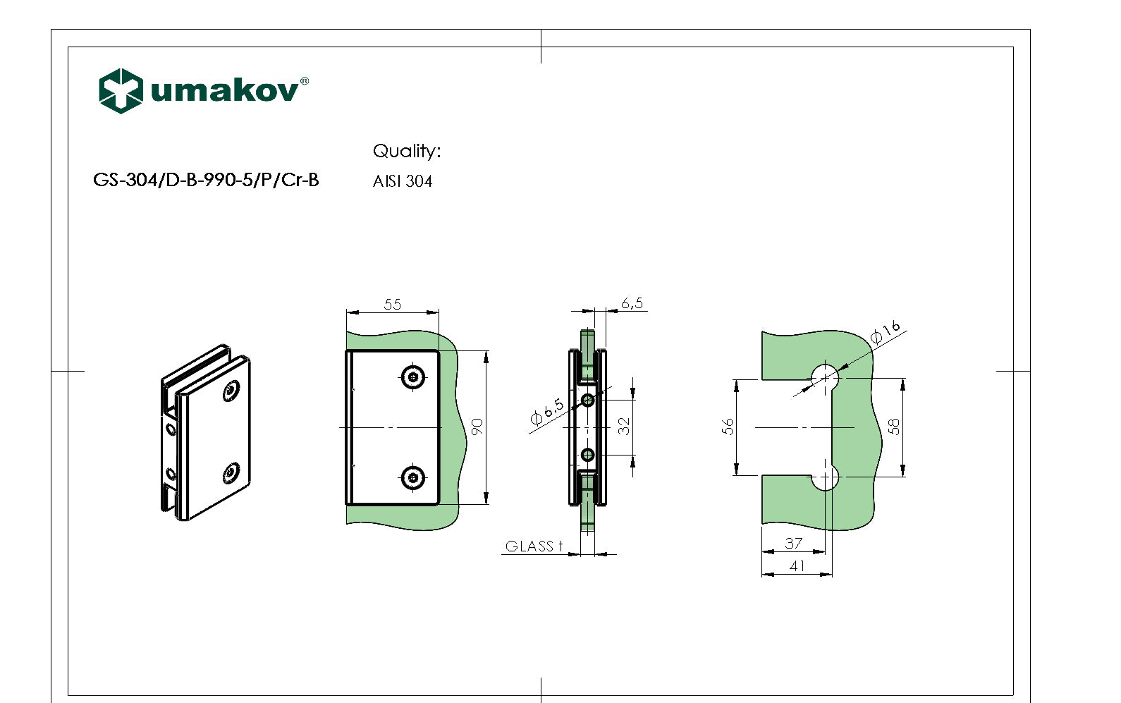Zasklenie pevné - držiak skla na stenu AISI304