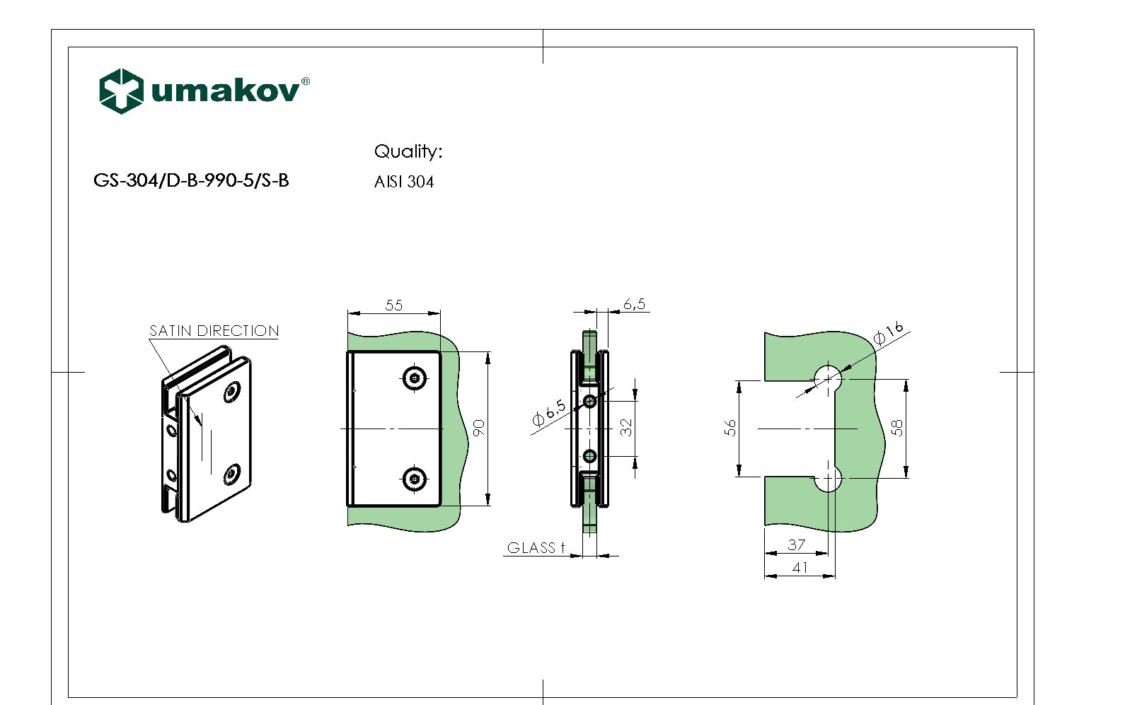 Zasklenie pevné - držiak skla na stenu AISI304