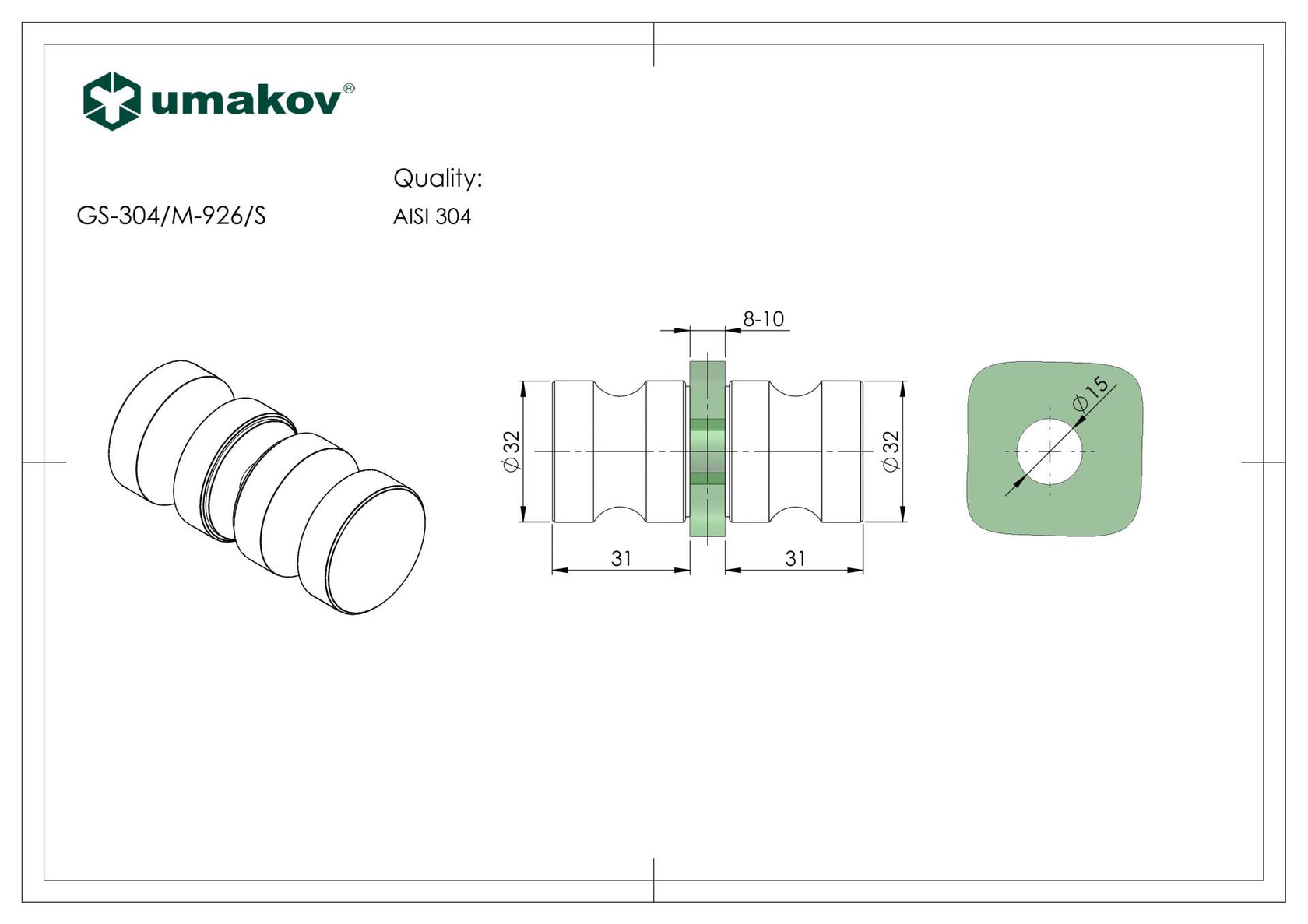 Madlo pre sklenené dvere AISI 304, K320, 32mm
