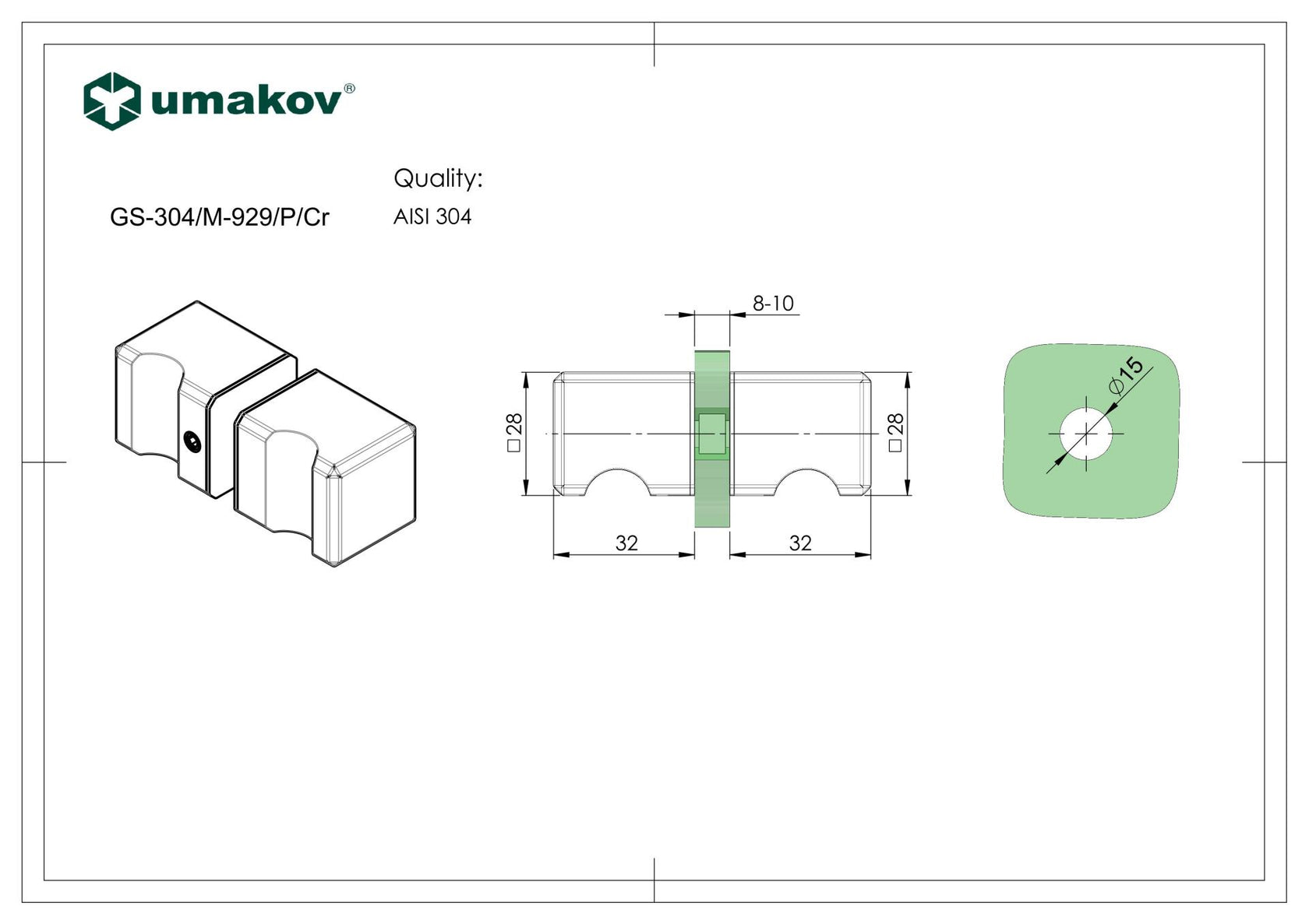 Madlo pre sklenené dvere 30x30mm