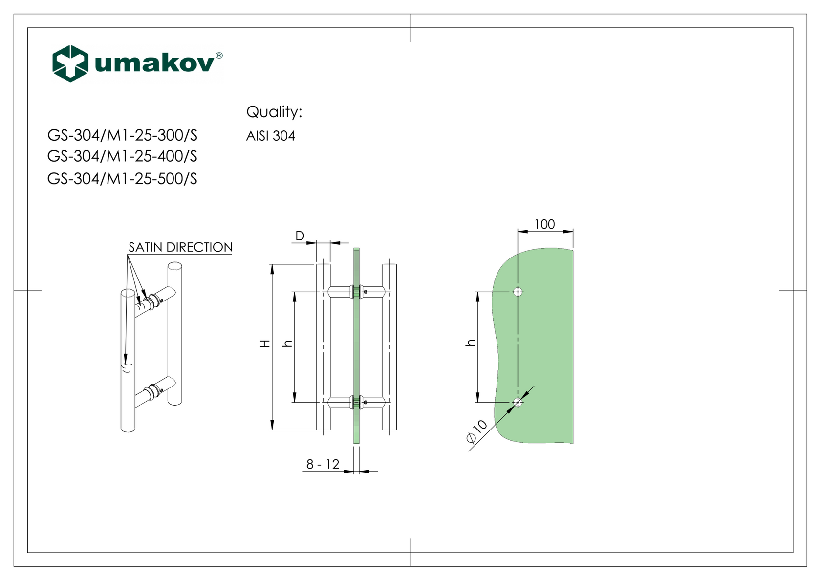 Madlo - lesk nerez AISI304, K320, H300/D25mm