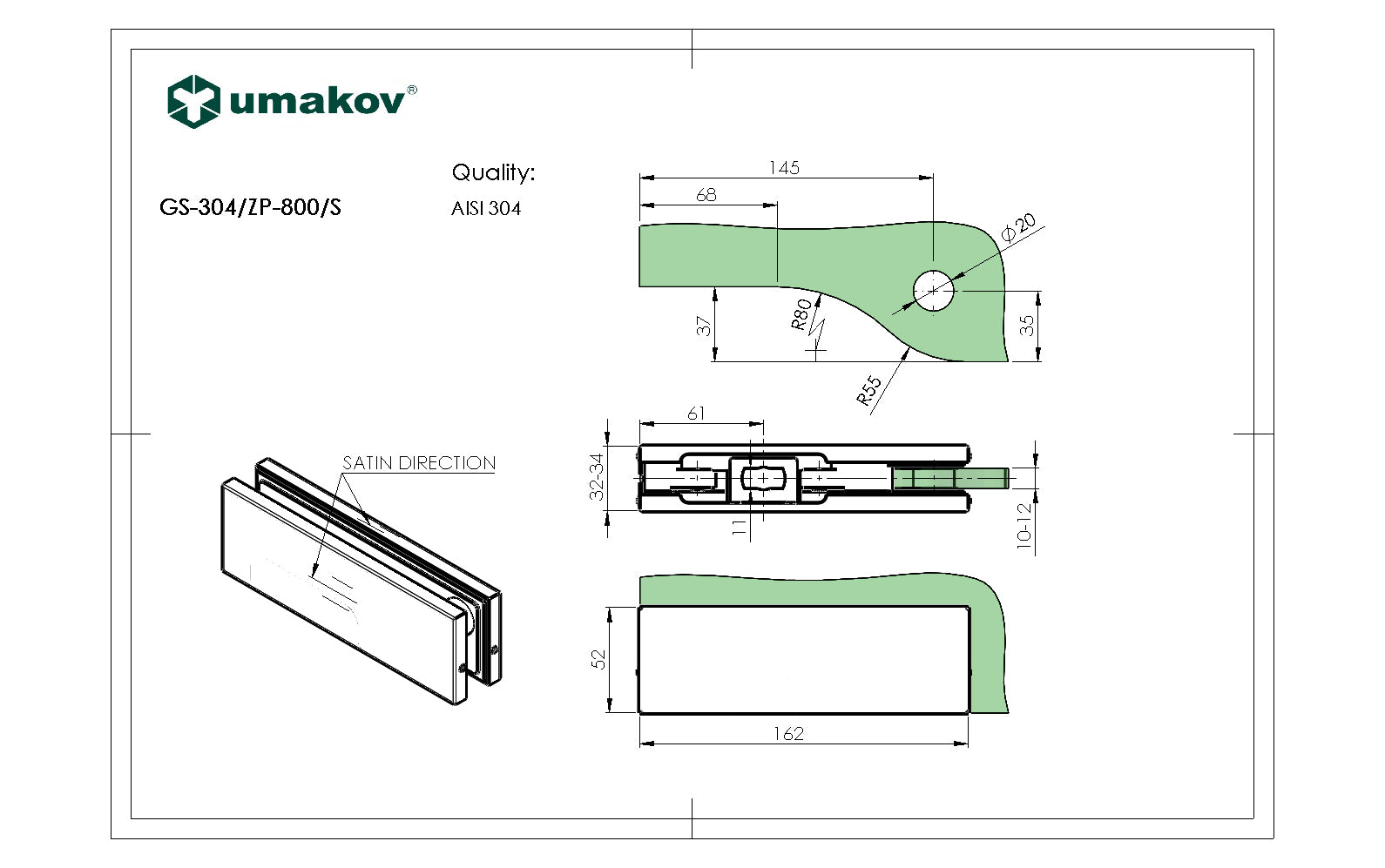 Spodný pánt AISI 304