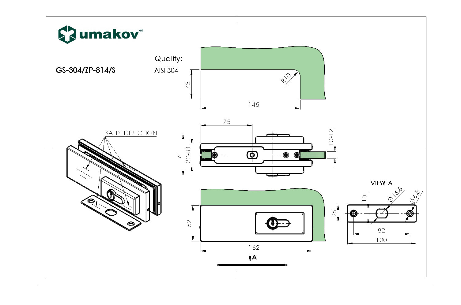 Zámok pre sklenené dvere s vložkou AISI 304