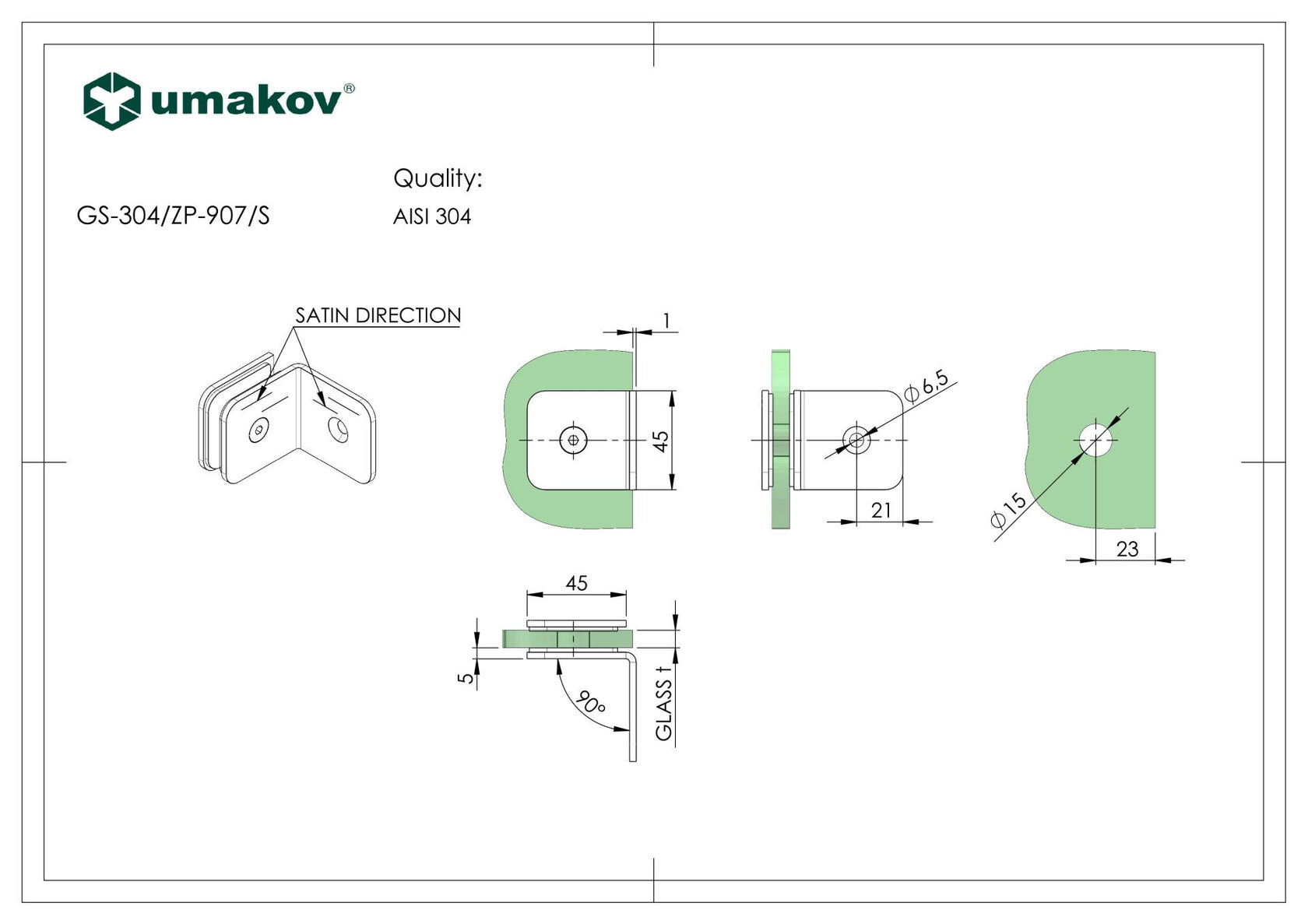 Zasklenie pevne - držiak skla, AISI 304, T 8-10 mm