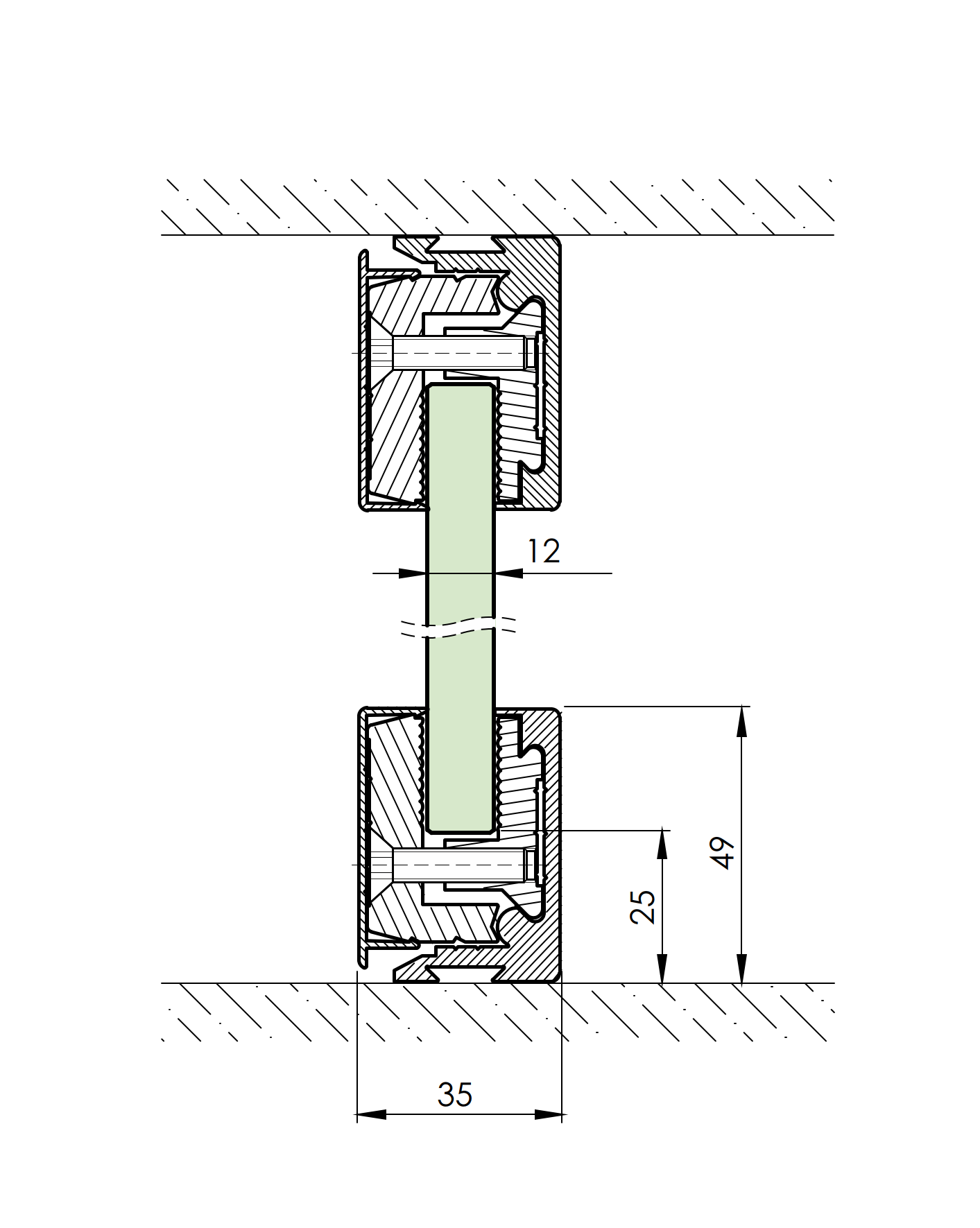 Svorkový al profil-3m s krycou lištou H50