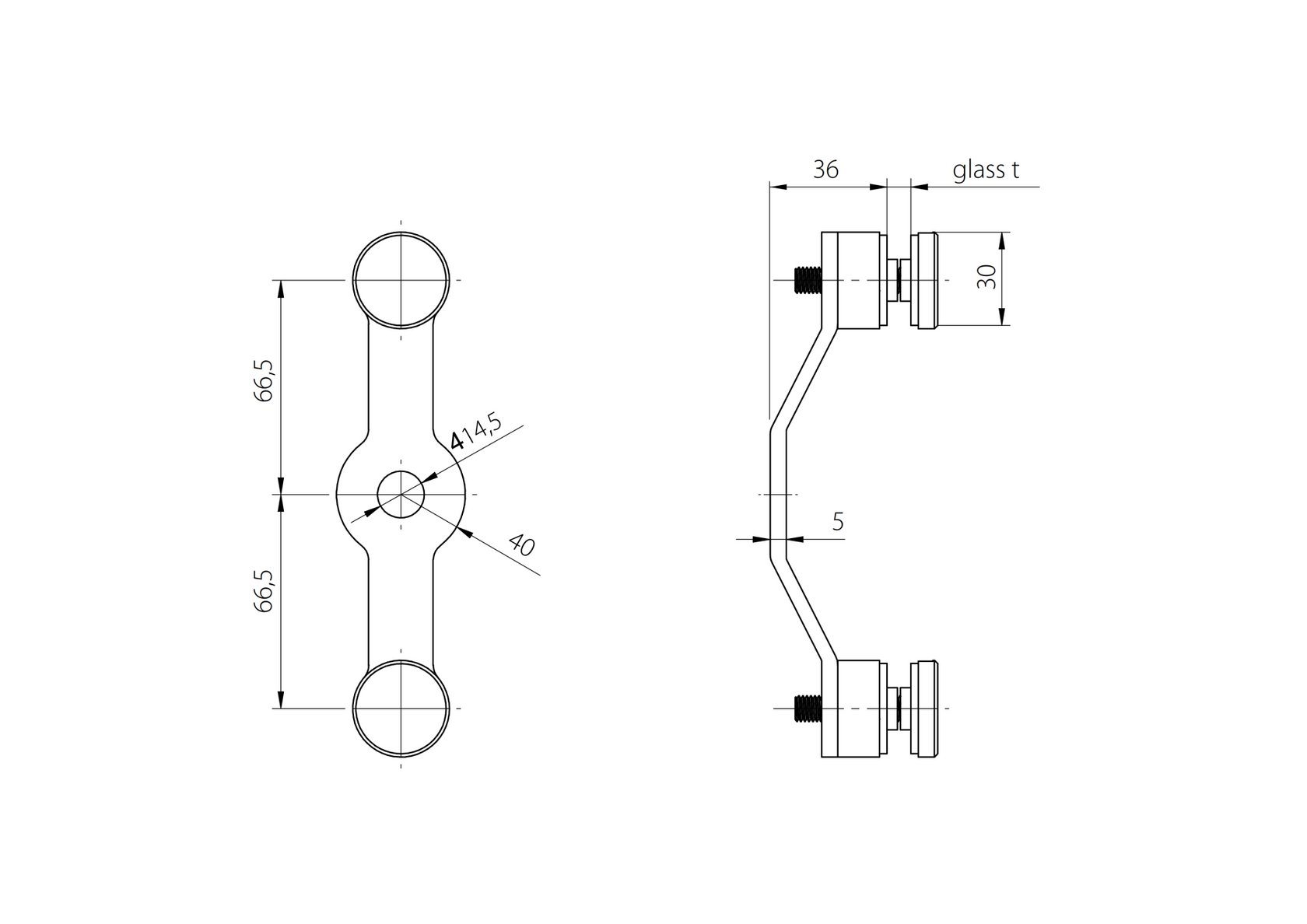 Zasklenie pevné - spider 02 AISI304, 2xD30mm/180°/