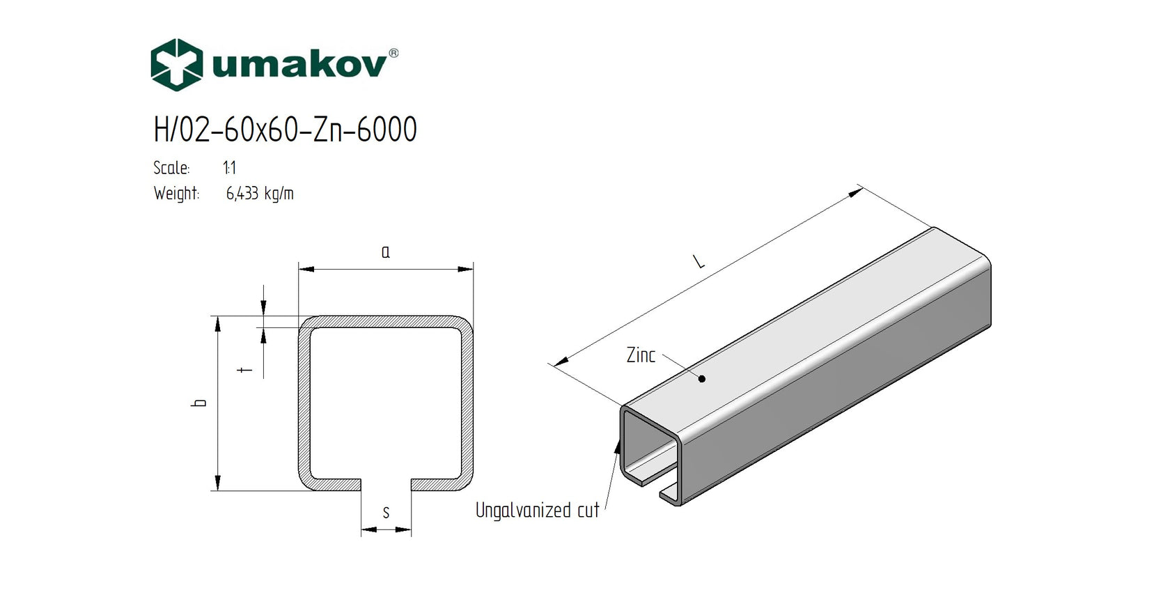 Profil vodiaci spodný, pozinkovaný Zn