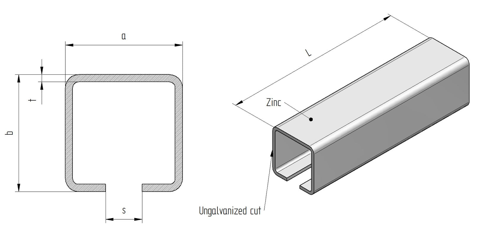 Profil vodiaci spodný Zn, 78x78x4mm, L7m