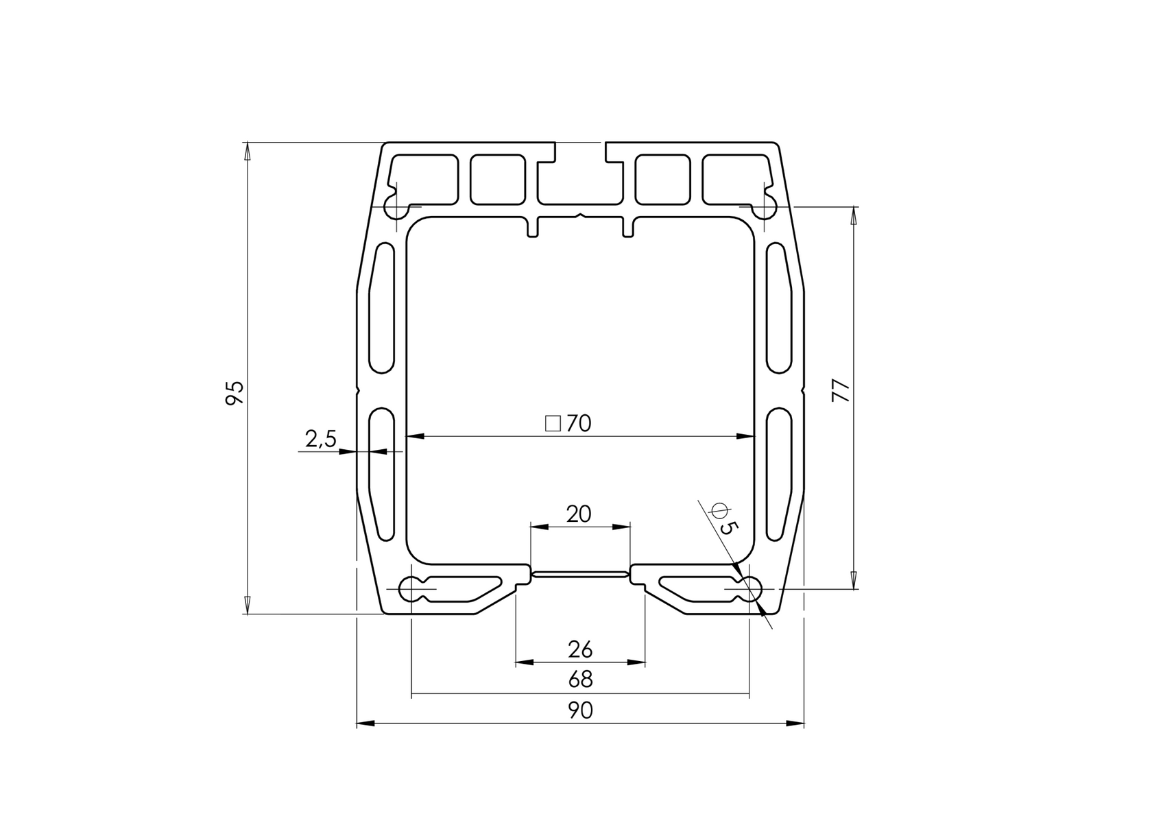 Profil vodiaci spodný AL, 90x95, L6m, RAL7016