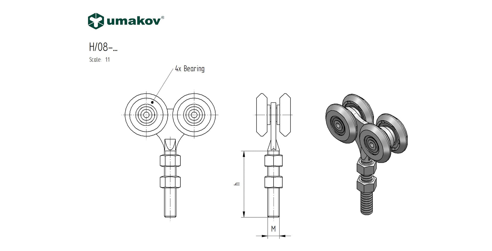 Štvorkoliesko závesné Zn, profile 57x67mm