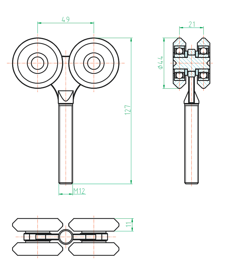 Štvorkoliesko závesné Zn, profile 42x54mm