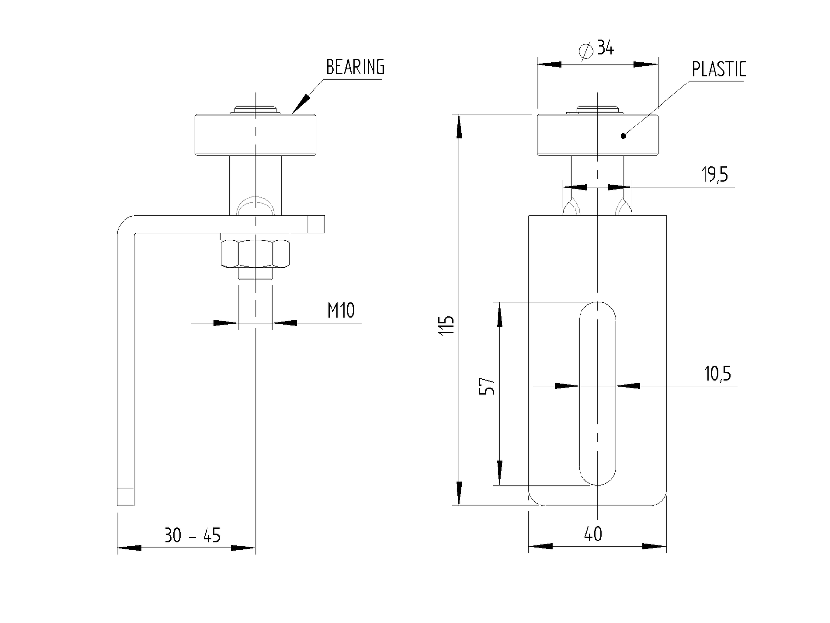 Koliesko nylonové s konzolou a ložiskom, Zn