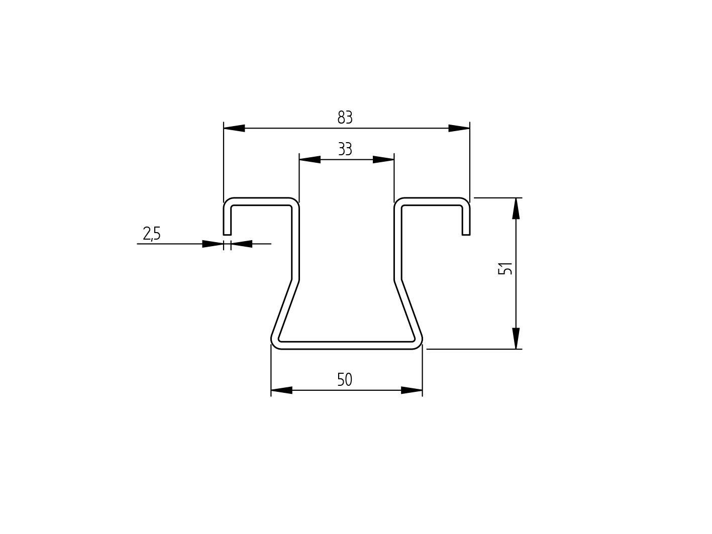 Koľajnička vodiaca spodná pre závesné brány Zn, t3