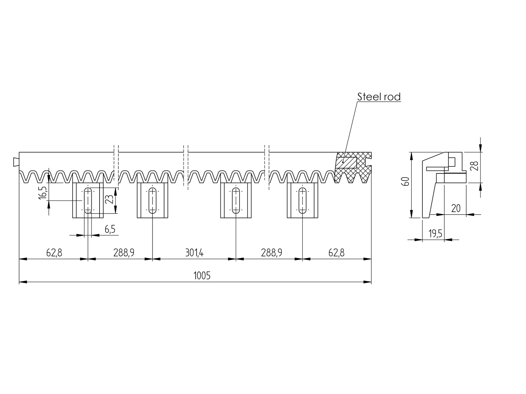 Hrebeň nylonový s Fe jadrom, odľahčený, max 300kg