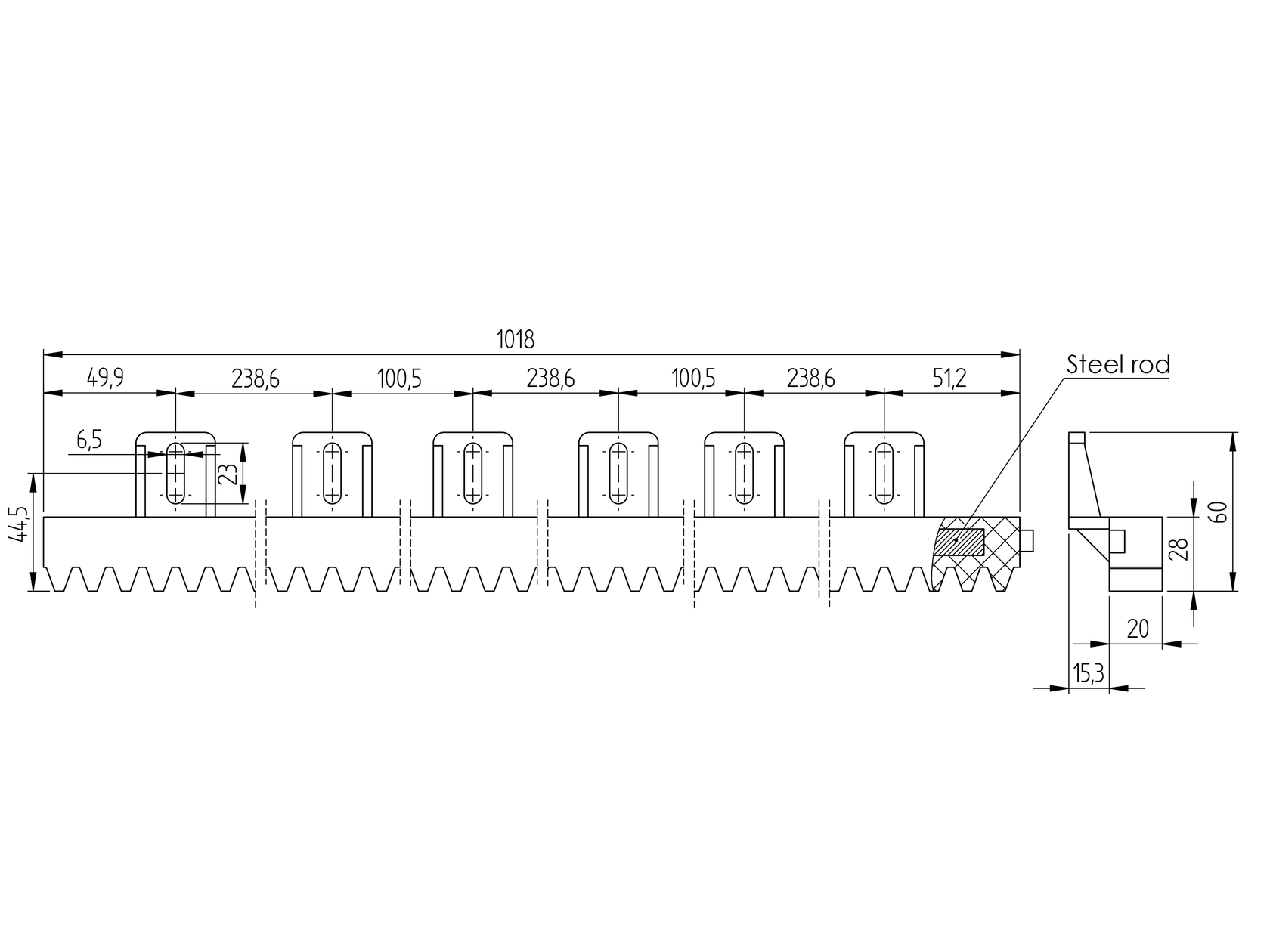 Hrebeň nylonový s Fe jadrom, max 700kg