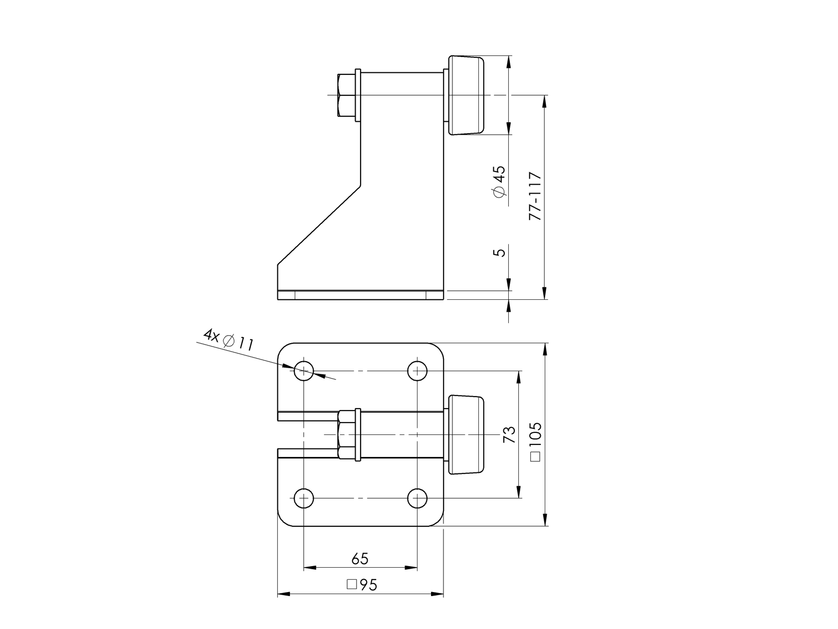 Doraz koncový, nastaviteľný, s kotv. konzolou