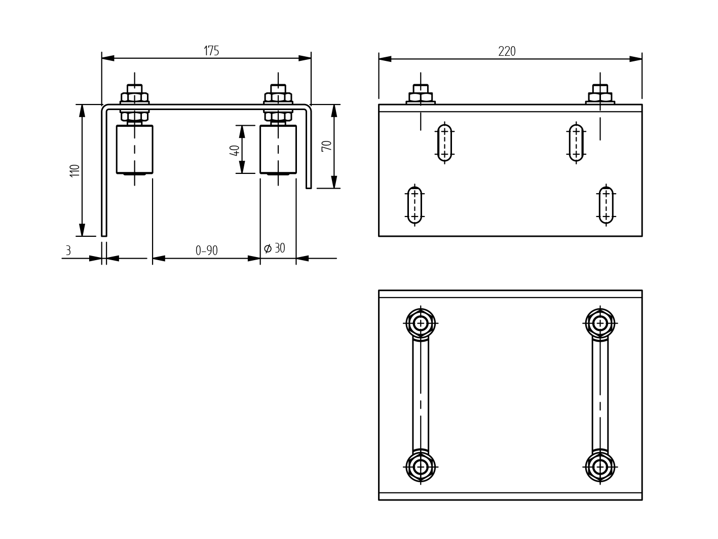 Vedenie horné 4 rolky, Zn, 175x220mm