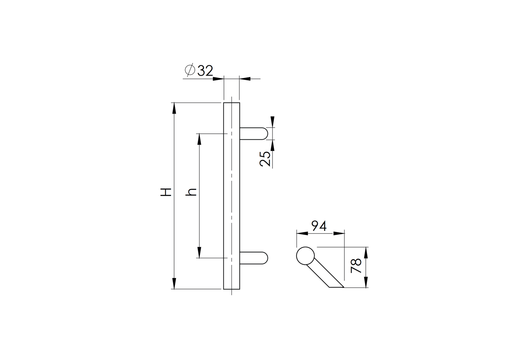 Madlo 700mm - brusený nerez AISI316 45°