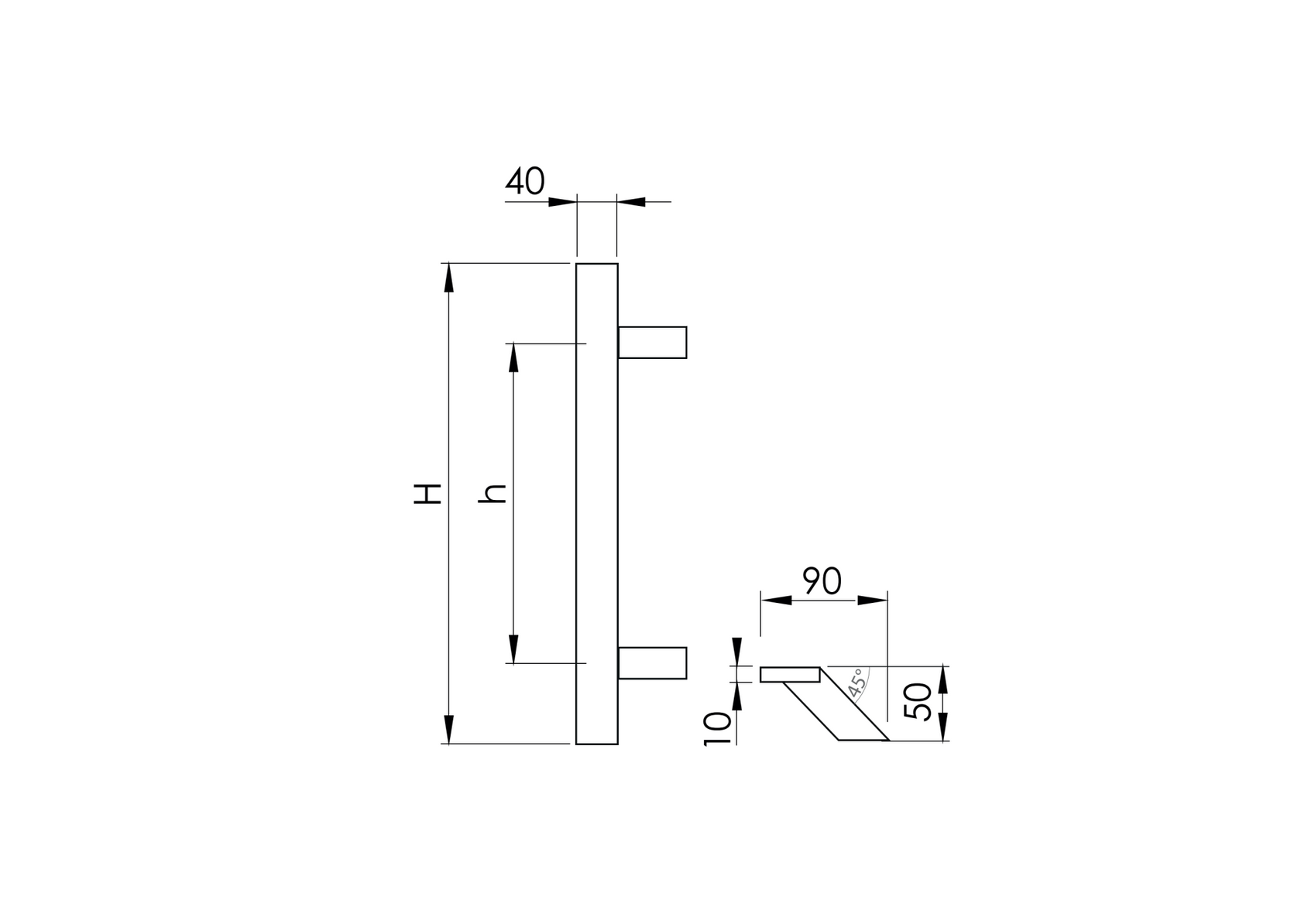 Madlo 500mm - brusený nerez AISI316 45°