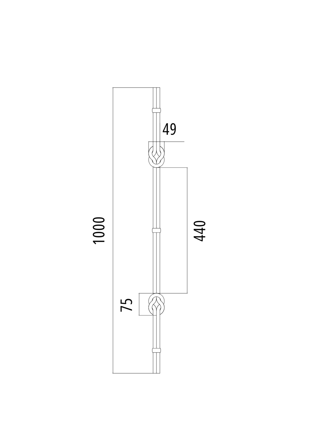Tyč kovaná h1000, b50, 2xD12mm