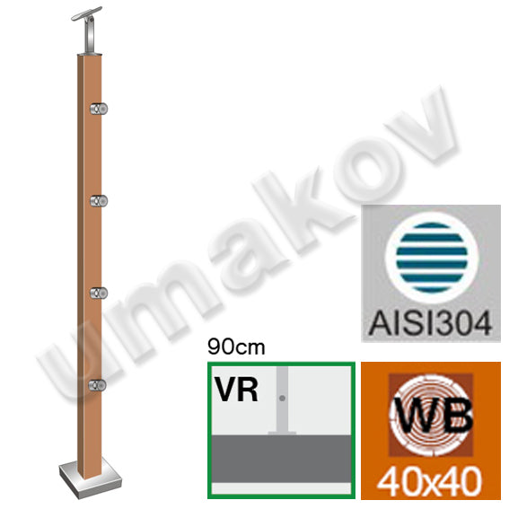 Stĺpik BUK (BEECH) JP 40x40mm 4xd12mm, H900, VK