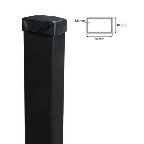 Pozinkovaný stĺpik 60x40mm s PVC čiapkou, 1800mm - Čierna matná  RAL 9005