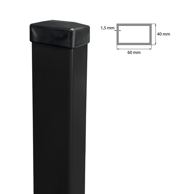 Horganyzott oszlop 60x40mm PVC sapkával, 1800mm - Fekete matt RAL 9005