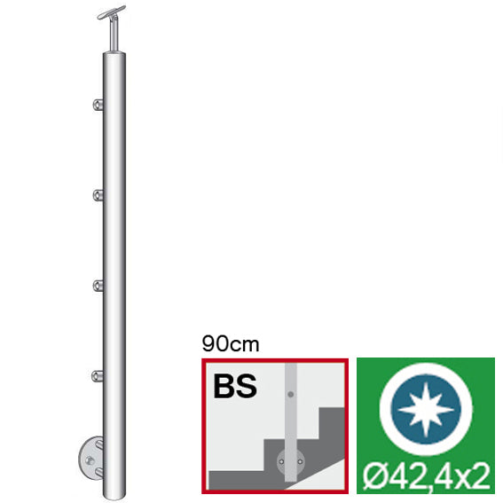 Stĺpik, bočné kotvenie - na schody AISI304, D42,4x