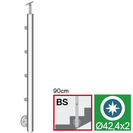 Stĺpik, bočné kotvenie - na schody AISI304, D42,4x
