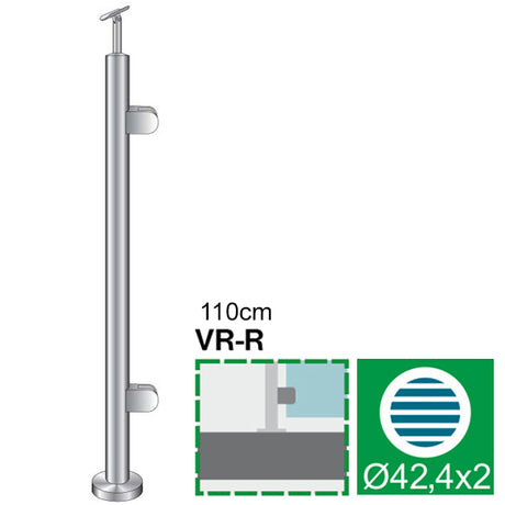 Stĺpik, vrchné kotvenie - pravý AISI304, D42,4x2/2
